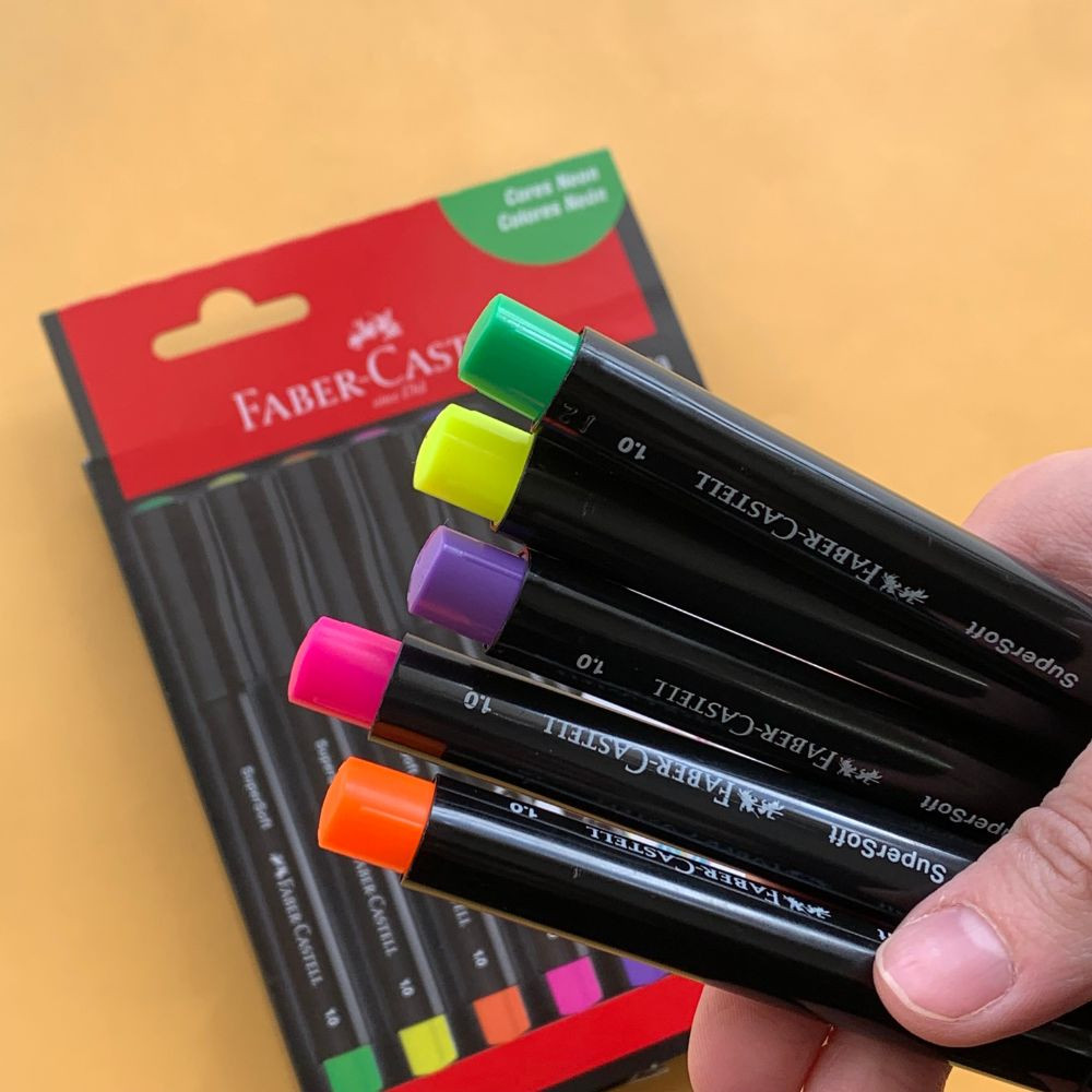 Caneta Fine Pen Supersoft Neon 1.0 Kit Com 5 Unidades Faber Castell