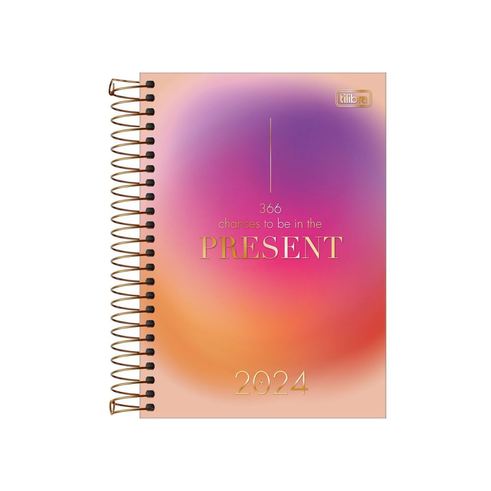 Agenda Diária 2024 Tilibra Great Present Dourado 140x200mm