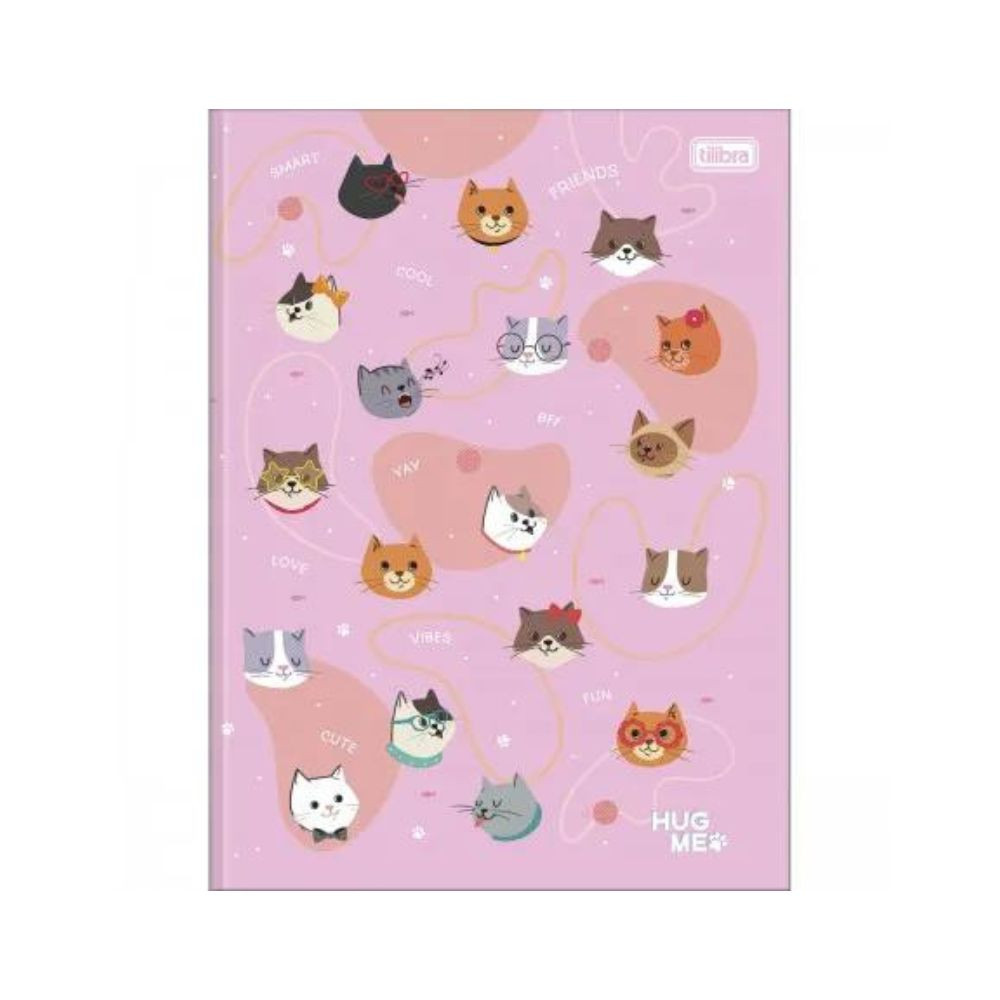 Caderno Brochurão Hug Me Tilibra 80F Rosa Gatinhos