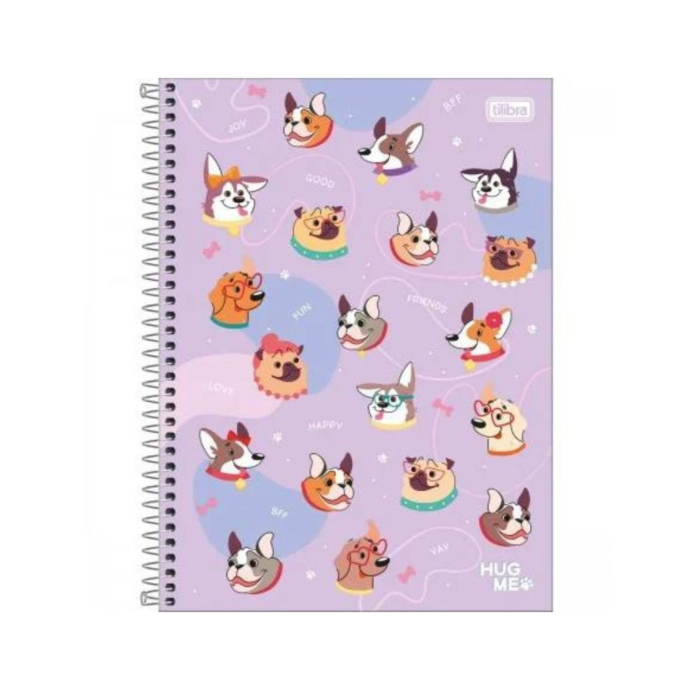 Caderno Universitário 1 Matéria 80F Hug Me Tilibra Cachorrinhos Roxo