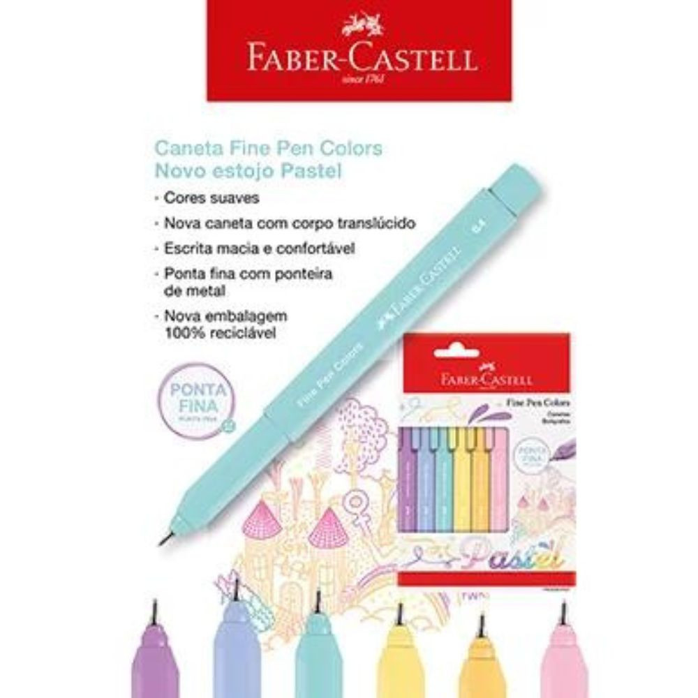Caneta Faber Castell Fine Pen Colors Pastel 6 un