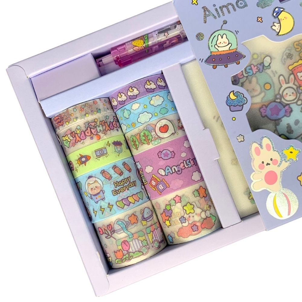 Caixa Kit Papelaria Fofa 10 Itens Kawaii Divertidos - Papelaria