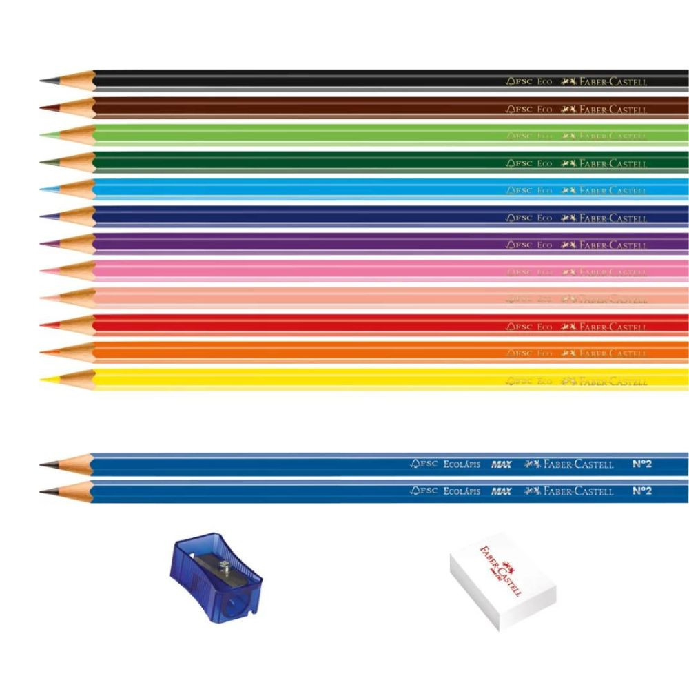 Lápis de Cor Faber Castell 10 cores 2 grafites 1 borracha e 1 apontador