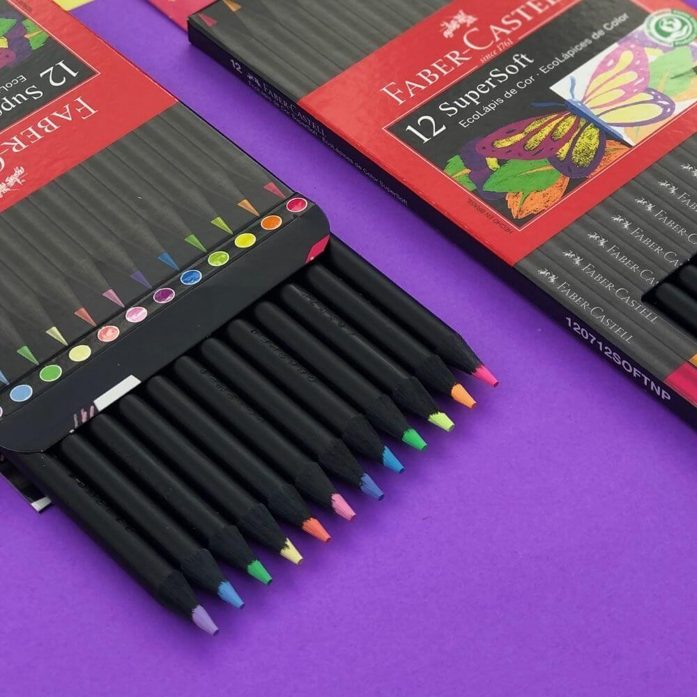 Lápis de Cor Supersoft Faber-Castell 12 Cores Neon + Pastel