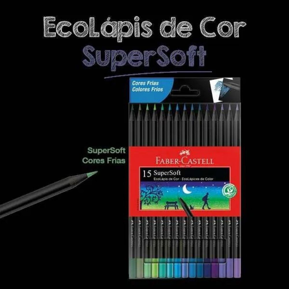 Lápis de Cor Faber Castell Supersoft 15 Cores Tons Frios