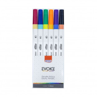 Marcador Artístico Evoke Dual Magic Brush Pen Kit C/6 Cores