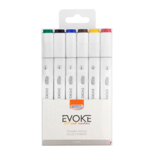 Marcador Artístico Evoke Dual Marker Cores Básicas BRW Kit C/6 Un