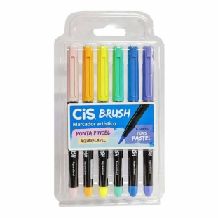 Caneta Brush Pen CiS Aquarelável 6 Cores Tons Pastel