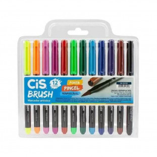 Caneta Brush Pen CiS Aquarelável Estojo Com 12 Cores