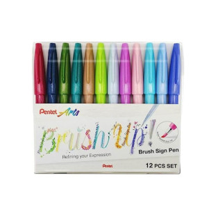 Kit Caneta Brush Sign Pen Pentel 12 Cores Pastel