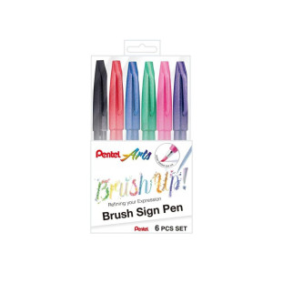 Kit Caneta Brush Sign Pen Pentel 6 Cores