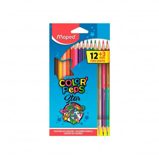 Lápis De Cor Maped Color Peps Caixa com 12 Cores + 3 Lápis Duo