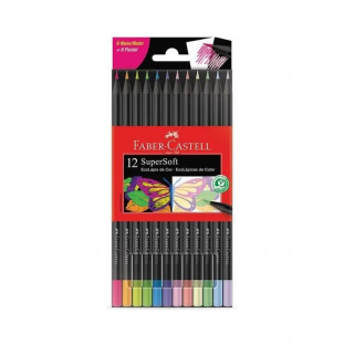 Lápis de Cor Supersoft Faber Castell 12 Cores Neon + Pastel