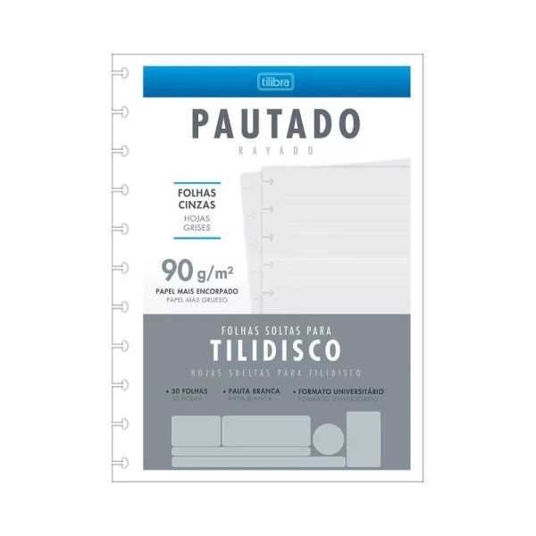 Refil para Caderno Tilidisco Pautado Linhas Brancas Universitário 90g 50F