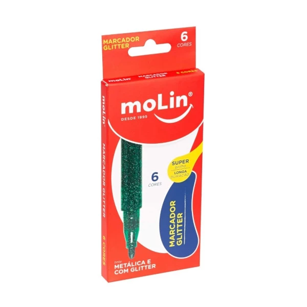 Marcador Artístico Glitter Metálico Molin 6 Cores