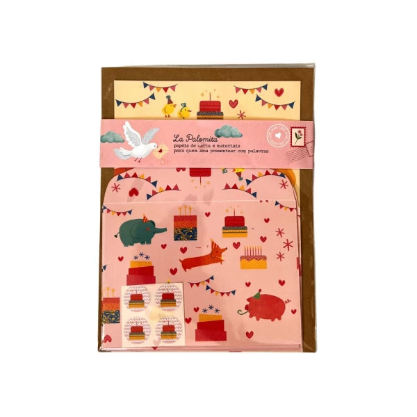 Papel de Carta Kit Com 4 Envelopes Aniversário