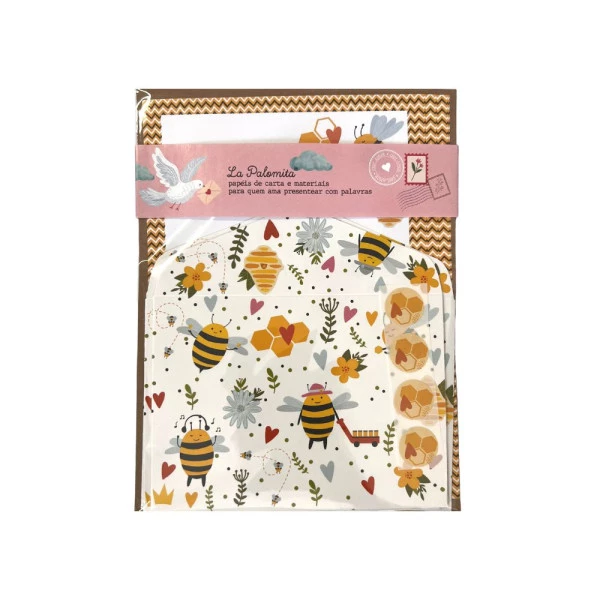 Papel de Carta Kit Com 4 Envelopes Abelinhas
