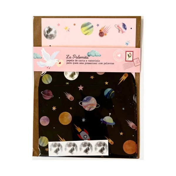 Papel de Carta Kit Com 4 Envelopes Espaço e Costelações