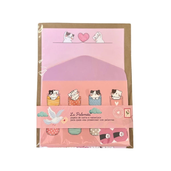 Papel de Carta Kit Com 4 Envelopes Gatinho