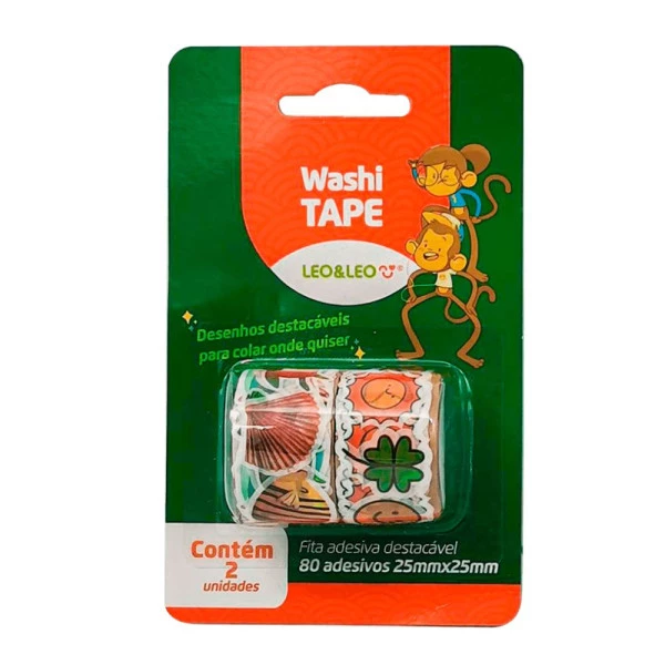 Washi Tape Adesivos Sortidos 2 Rolos Com 80 Adesivos Cada Leo&Leo