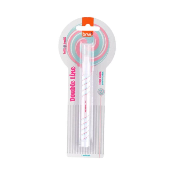 Caneta Marcador Duas Linhas Double Line Tutti Frutti Azul e Rosa BRW Blister Com 1 Unidade
