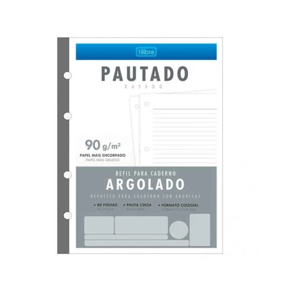 Refil Pautado Para Caderno Argolado Tilibra 90G 80F
