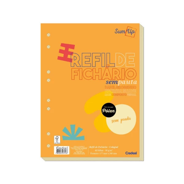 Refil Sem Pauta de Fichario Caderno Argolado Grosso 90g 40f Credeal