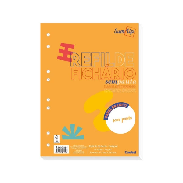 Refil Sem Pauta Para Fichário Caderno Argolado Branco Grosso 90g 40f Credeal