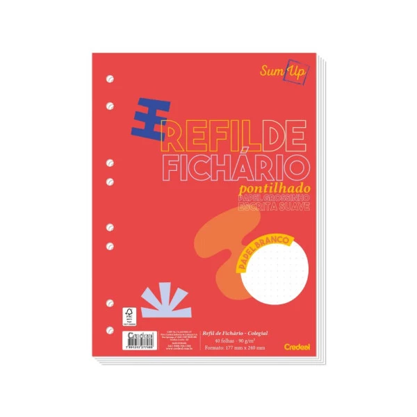 Refil Pontilhado Branco Para Fichário Caderno Argolado 90g 40f