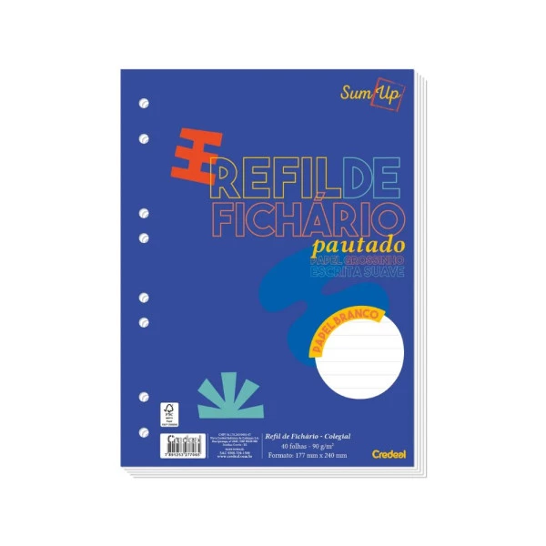 Refil Pautado Branco Para Fichário Caderno Argolado Grosso 90g 40f Credeal