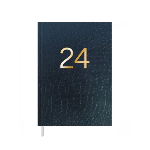 Agenda Diária 2024 Costurada Tilibra Croco Azul 145x205mm