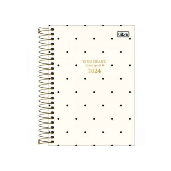 Agenda Diária 2024 Tilibra West Village Bolinhas Brancas 14x20cm
