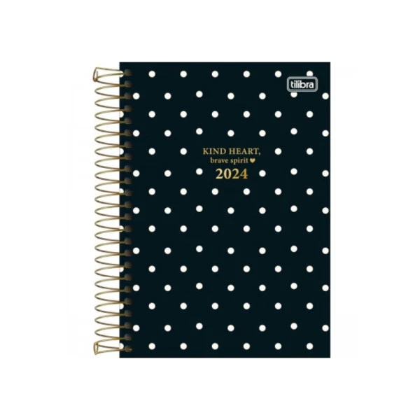 Agenda Diária 2024 Tilibra West Village Bolinhas Pretas 14x20cm