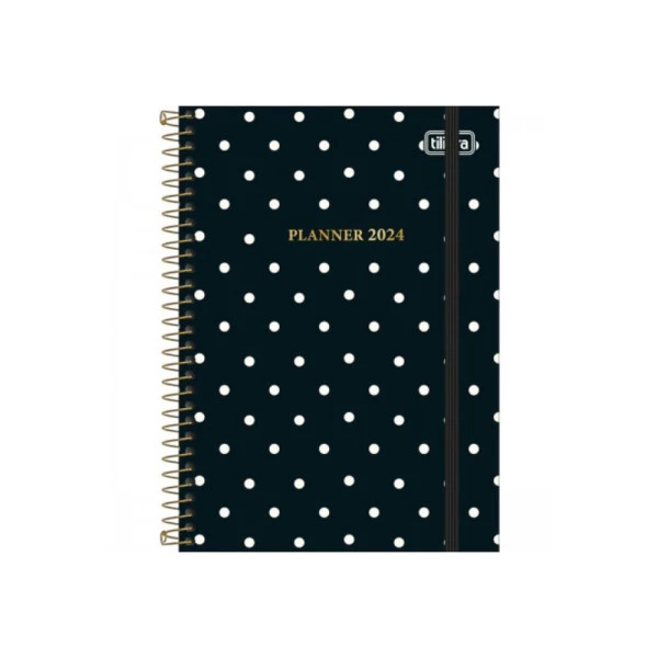 Agenda Planner 2024 Tilibra West Village Bolinhas Preto 129x187mm