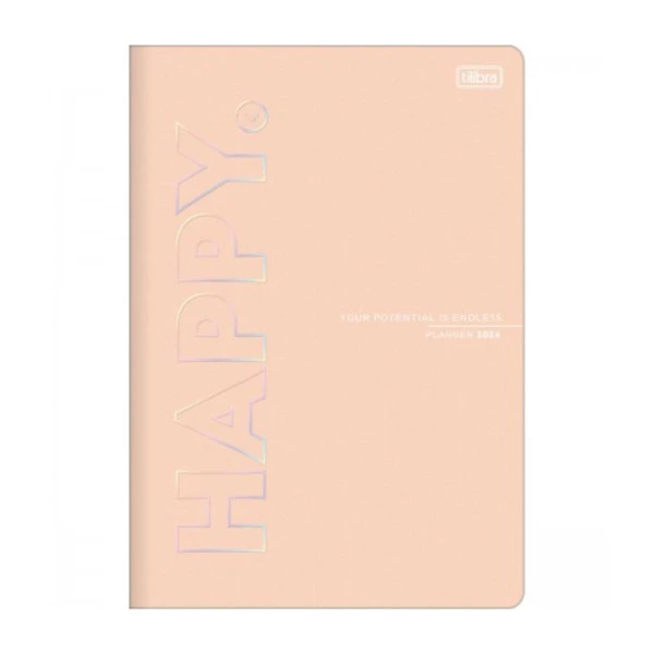 Agenda Planner Mensal 2024 Grampeado Happy Laranja Tilibra