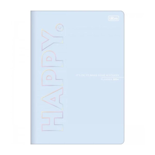 Agenda Planner Mensal 2024 Grampeado Happy Azul Tilibra