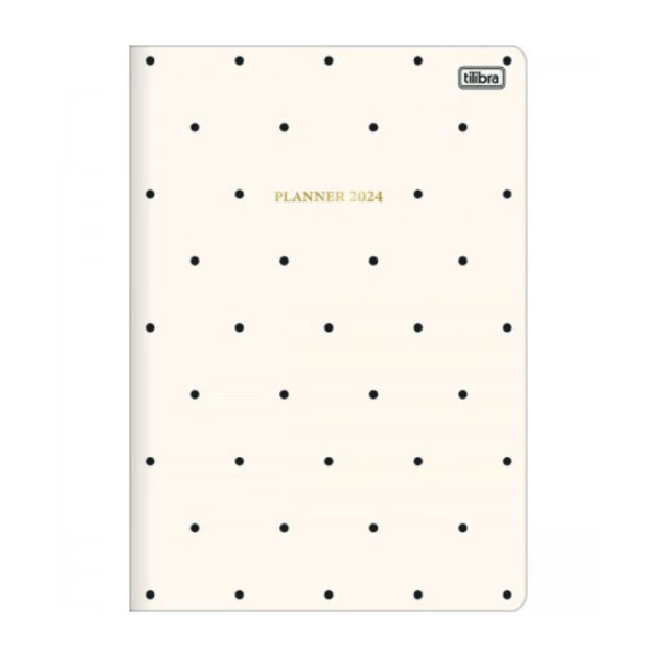 Agenda Planner Mensal 2024 Grampeado Tilibra West Village Bolinhas Branco