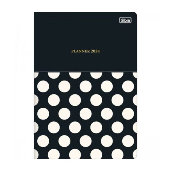 Agenda Planner Mensal 2024 Grampeado Tilibra West Village Bolinhas Preto