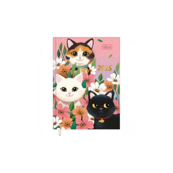 Agenda Diária 2025 Costurada Mini Tilibra Purrfect 3 Cats 78mm x 108mm