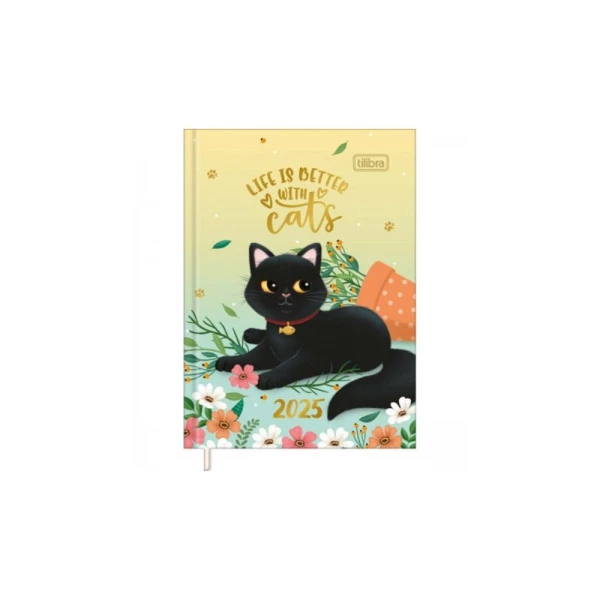 Agenda Diária 2025 Costurada Mini Tilibra Purrfect Life Is Better 78mm x 108mm
