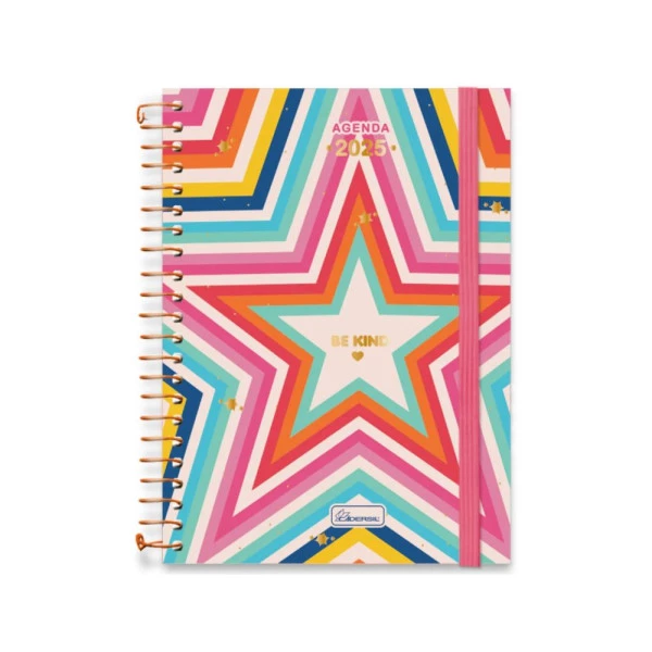 Agenda Diária 2025 Espiral Cadersil Be Kind Estrelas 130mm x 192mm