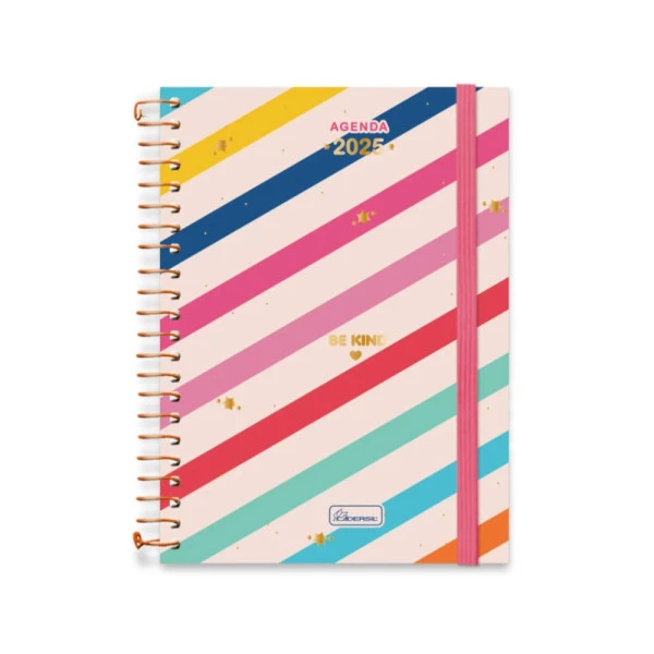 Agenda Diária 2025 Espiral Cadersil Be Kind Listras 130mm x 192mm
