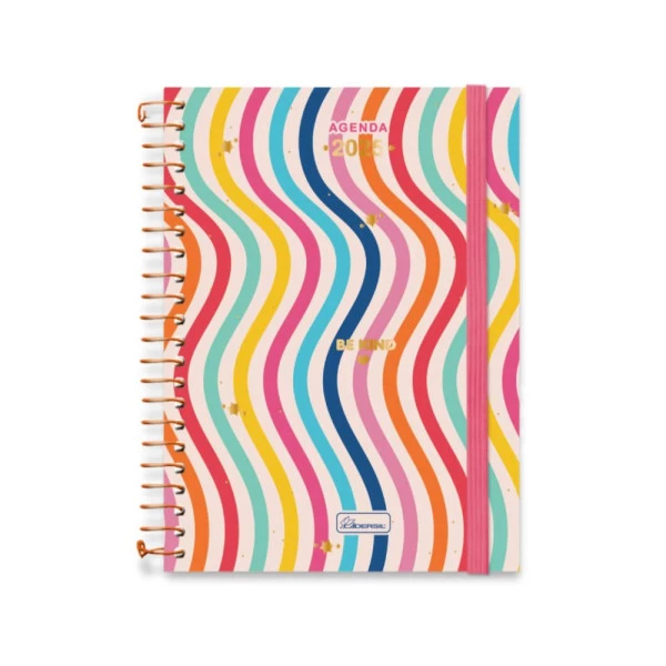 Agenda Diária 2025 Espiral Cadersil Be Kind Ondas 130mm x 192mm