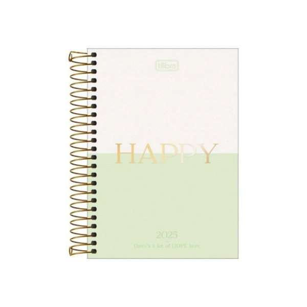 Agenda Diária 2025 Espiral Tilibra Happy Verde 129mm x 187mm