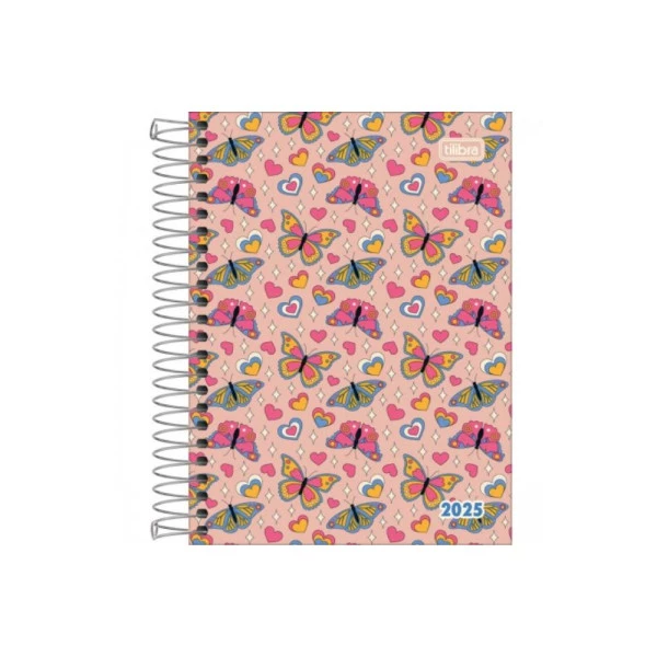 Agenda Diária 2025 Espiral Tilibra Pepper Borboletas 117mm x 164mm