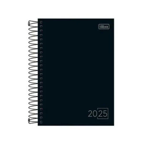 Agenda Diária 2025 Espiral Tilibra Spice Preta 140mm x 200mm
