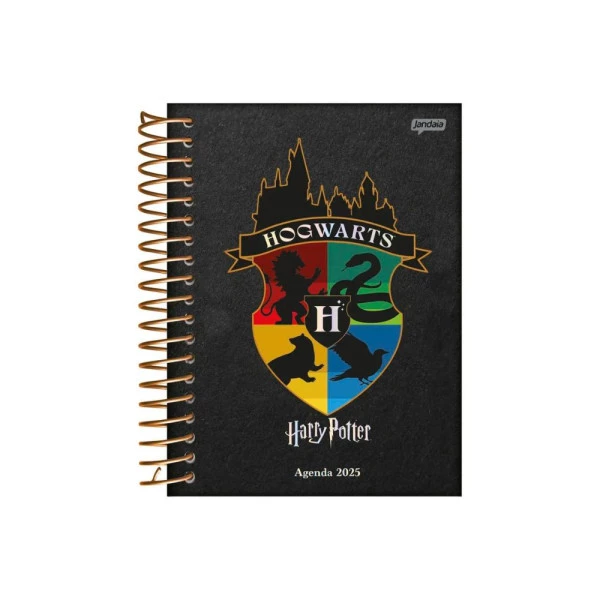 Agenda Diária 2025 Harry Potter Espiral Hogwarts Preto Jandaia 133mm x 178mm