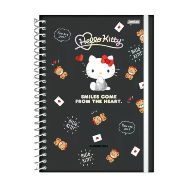 Agenda Planner 2025 Espiral Hello Kitty Preto Jandaia 175mm x 242mm