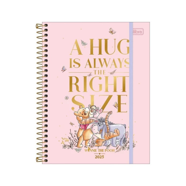 Agenda Planner 2025 Espiral Tilibra Ursinho Pooh Rosa  177mm x 240mm