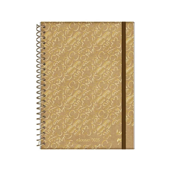 Agenda Planner 2025 Espiral Jandaia Kraft Gold Doodle 175mm x 242mm